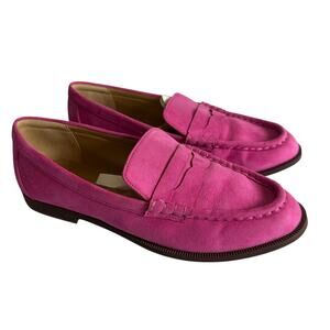J Crew Pink Penny Loafers Slip On Flats Barbie Bright Suede Chic Preppy Size 8